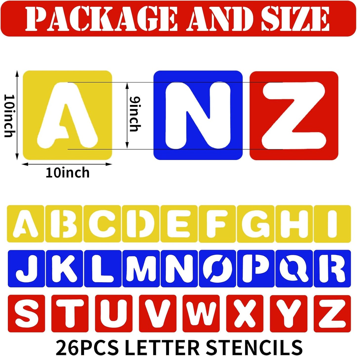 TecUnite 26 Pieces Alphabet Stencils Set Plastic Letter Stencils for Painting Learning, DIY Craft Decoration (6 x 6 Inches)