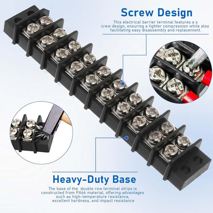 3sets 10 Position Terminal Strips， Dual Screw Terminals Block Strip with 16-14AWG Insulated Fork Wire Connectors for Electrical Wiring