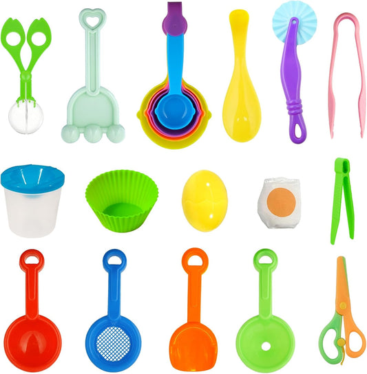 Hiawbon 20 PCS Sensory Bin Tools, Sensory Sand Tools Set, Sensory Bin Filler, Fine Motor Toys Handy Scooper Set, Sensory Bin Accessories Tool, Bin Scoops Plastic Tweezers Tongs Cups for 2+ Years Old