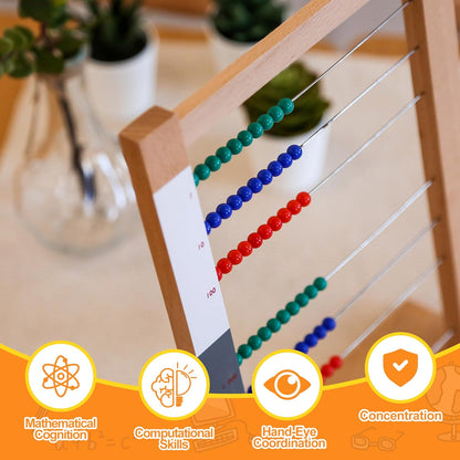 MONTESSORI OUTLET Wooden Small Bead Frame Abacus for 3 Year Old Boys Girls Kids Toddlers Math, Educational Counting Toy,Mathematics Toy Beads Game for Preschool and Homeschool Children