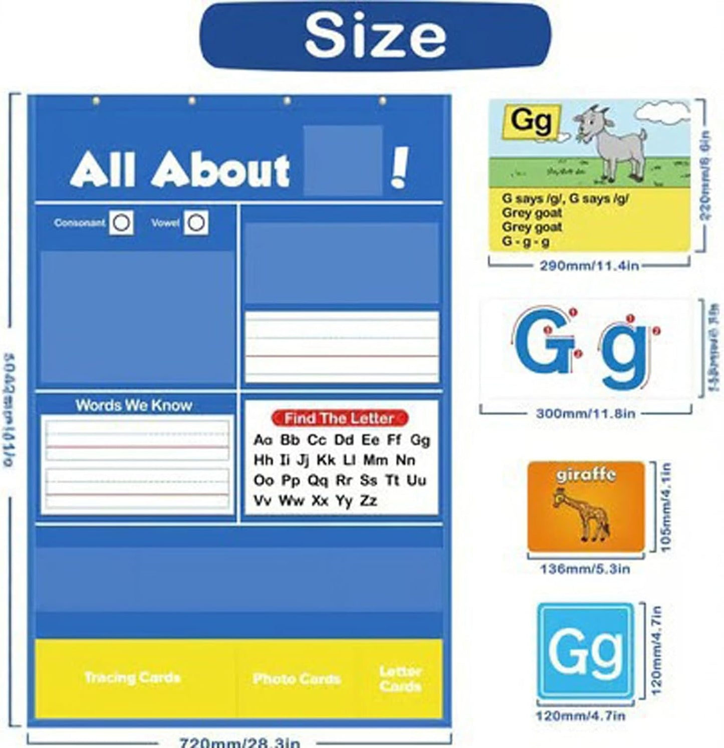 Alphabet Learning Pocket Chart, Classroom Wall Chart 11.42x8.66 Inches, All About Letters Pocket Charts, Hanging Early Educational Letters Pockets Charts (#1)