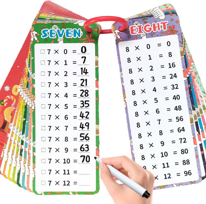 0-12 Multiplication Flash Cards, Large Educational Math, Times Table Flashcards Chart, with 15 Cards, 2 Dry Erase Markers, 1 Rings, Educational Multiplication for Classroom Home