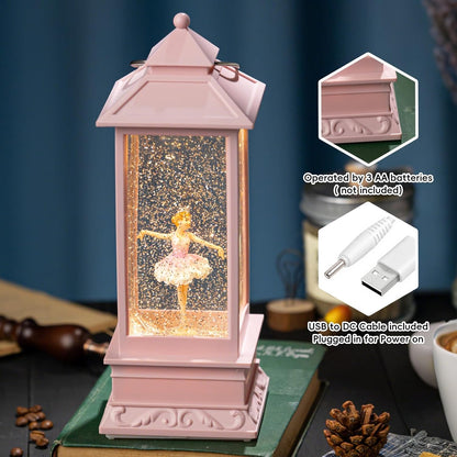 Snow Globe Lantern with Violin Girl – Shatterproof, Glitter Snowglobe 10 Songs Music Box, Led Light, USB or Battery Powered, for Girls Spring Day Gifts Birthday Home Decor Fall Decoration, Silver