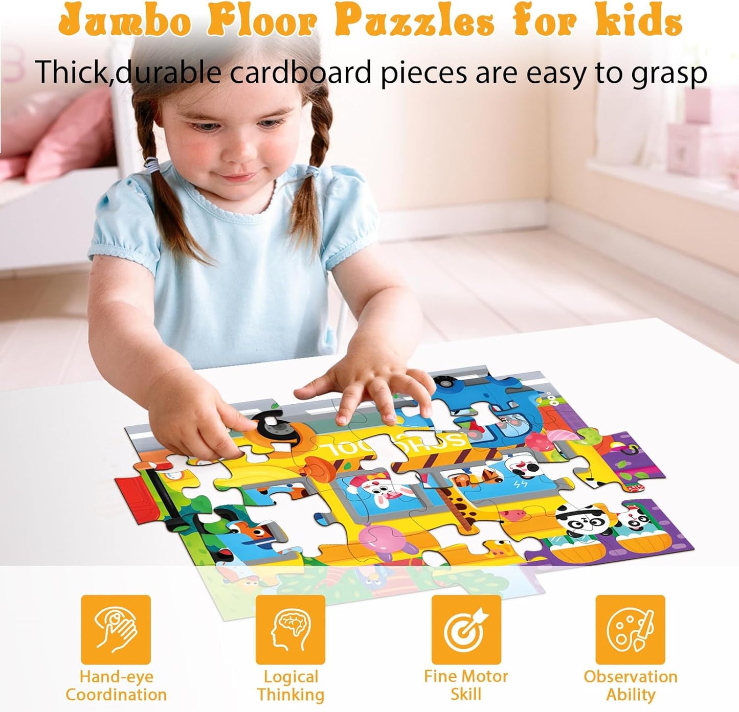 Jumbo Floor Puzzle for Kids, Large Jigsaw Puzzles 24 Piece for Kids Ages 3-5,Preschool Learning & Education Toys, Gifts for 4-8 Year Old Boys and Girls (Jungle Animals)