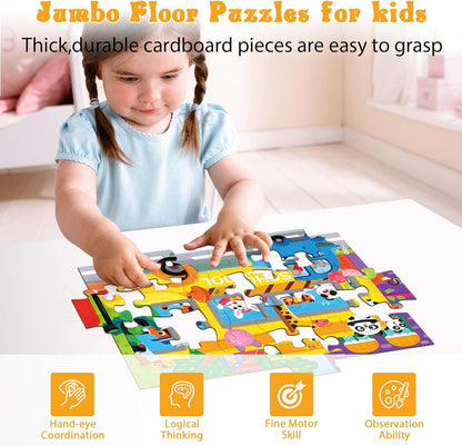 Jumbo Floor Puzzle for Kids, Large Jigsaw Puzzles 24 Piece for Kids Ages 3-5,Preschool Learning & Education Toys, Gifts for 4-8 Year Old Boys and Girls (Jungle Animals)