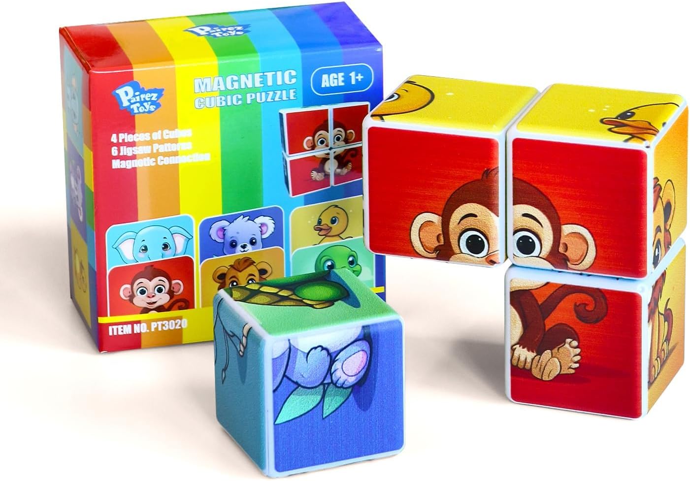 Pairez Toys Random 4 Sets of Magnetic Blocks for Toddlers, 4 Packs Total 16 PCS & 24 Patterns, Magnetic Puzzles for Kids 1-3, Preschool Learning Classroom Must Haves Puzzle Toys