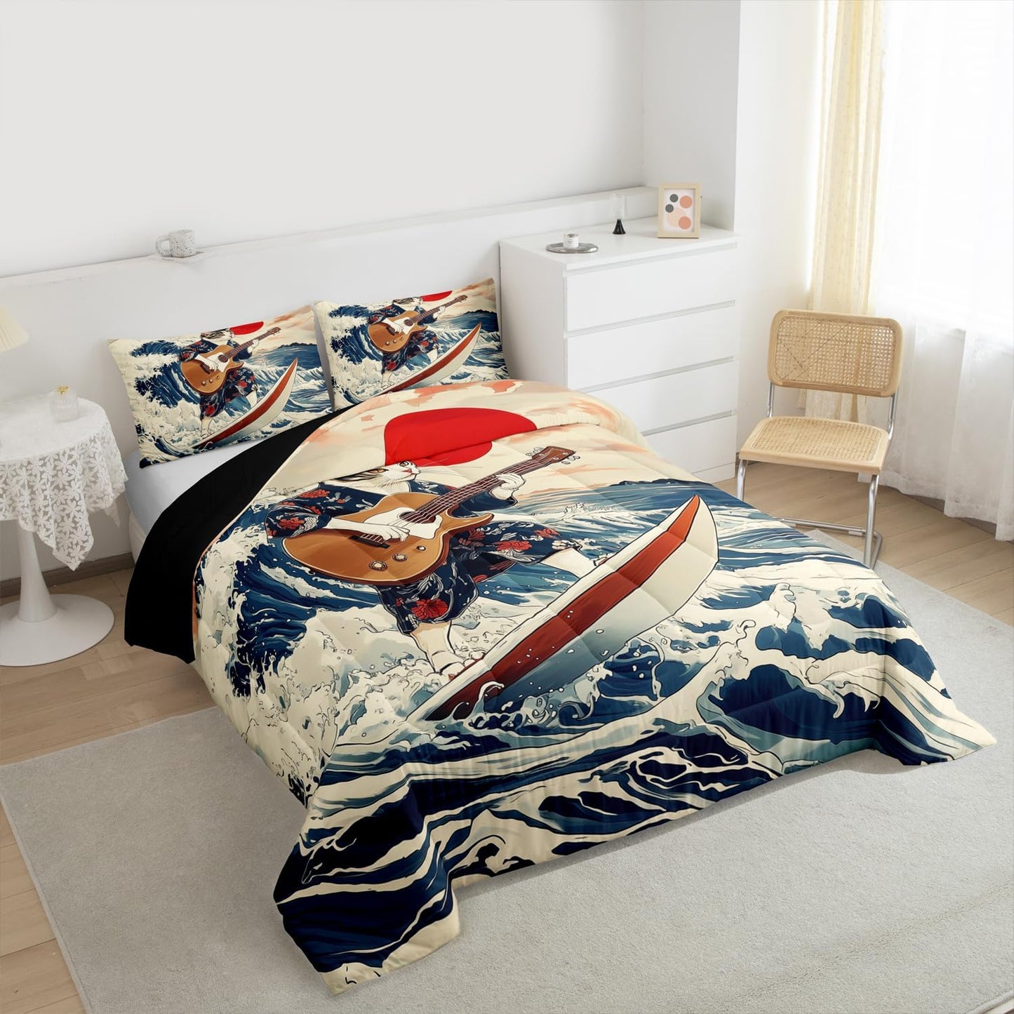 Erosebridal Drum Kit 3D Print Kids Comforter Sets Rock Music Themed Full Bedding Set for Boys Girls Musical Pattern Comforter Set,Colorful Retro Style Quilt Duvet 3 Pcs