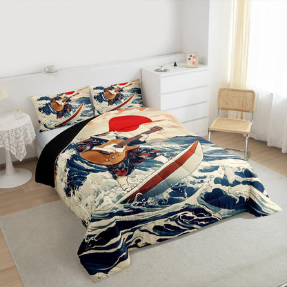Erosebridal Drum Kit 3D Print Kids Comforter Sets Rock Music Themed Full Bedding Set for Boys Girls Musical Pattern Comforter Set,Colorful Retro Style Quilt Duvet 3 Pcs