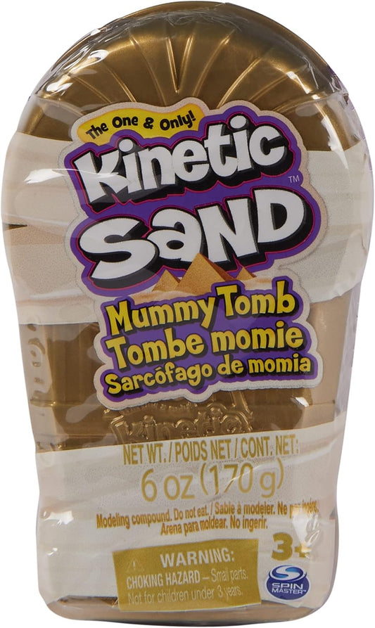Kinetic Sand, Mini Mummy 170g Magic Sand, Kinetic Sand Brown, 1 Surprise Figure, 2 Accessories and 3 Gems Included, Toys for Boys and Girls 3 Years Old