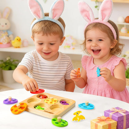 Wooden Puzzles for Toddlers 1-3, Dinosaur Matching Egg Puzzle Montessori Toys for 1 2 3 Year Old Boy Girl Gifts, Preschool Education Learning Toys