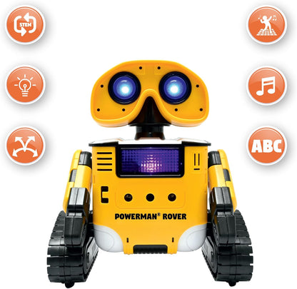 LEXiBOOK Powerman Max - Remote Control Walking Talking Toy Robot STEM Programmable Dances Sings Telling 10,000 Stories 300+ Learning Quiz Shooting Discs and Voice Repeat for Kids 4+ - ROB80EN, White