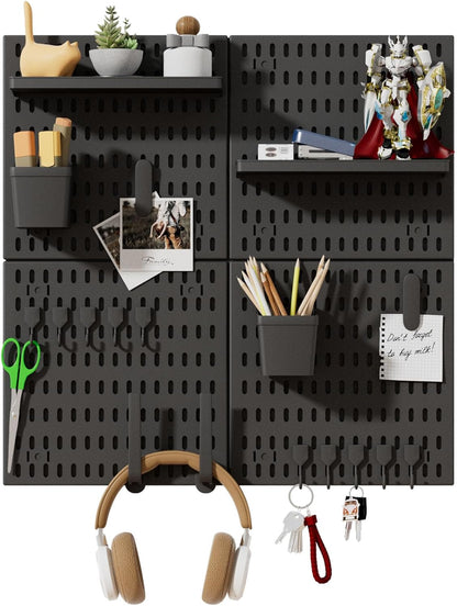 SHGJ&SOFT Peg Board Wall Organizer Panels, 22pcs - Includes 4 White Pegboards & Accessories, Plastic Pegboard for Home，Office, Craft Room, Gaming Setup, 24″×24″, Wall Mount Display Pegboard Panel Kits
