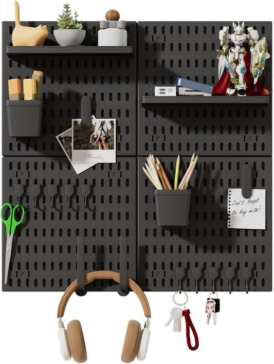 SHGJ&SOFT Peg Board Wall Organizer Panels, 22pcs - Includes 4 White Pegboards & Accessories, Plastic Pegboard for Home，Office, Craft Room, Gaming Setup, 24″×24″, Wall Mount Display Pegboard Panel Kits
