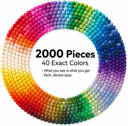 Glaciart One Felt Balls, Felt Wool Balls (240 Pieces) 1 Centimeter - 0.4 Inch, Handmade Felted 40 Color (Red, Pink, Blue, Gray, Black, White, Pastel and More) Bulk Small Puff for Felting and Garland