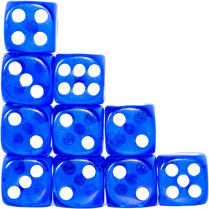 SmartDealsPro 10-Pack D6 Six Sided 16mm Transparent Dice Die for DND, MTG, RPG, Tenzi, Yahtze, Bunco, Table Borad Games, Math Teaching