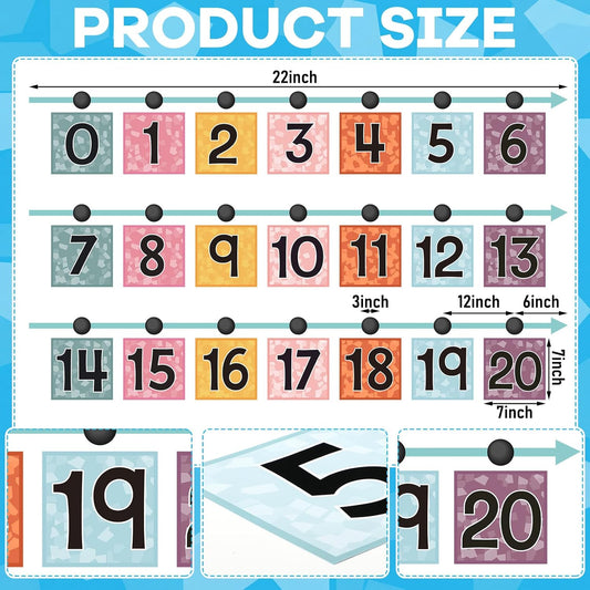Ireer 66 Pcs Jumbo Number Line for Classroom Wall Floor 22 ft Educational Number Line Sticker Learning Tool with Colored Numbers Waiting Room Classroom for Kids Home School Math Learning(Boho)