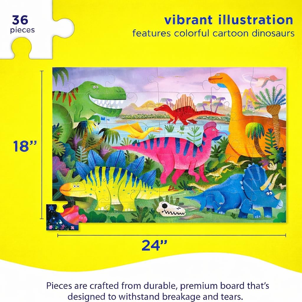 Crocodile Creek 36-Piece Jigsaw Floor Puzzle - Shark Reef - for Kids Ages 3-5 - Heavy-Duty Shaped Box for Storage - 24" W x 18" H Finished