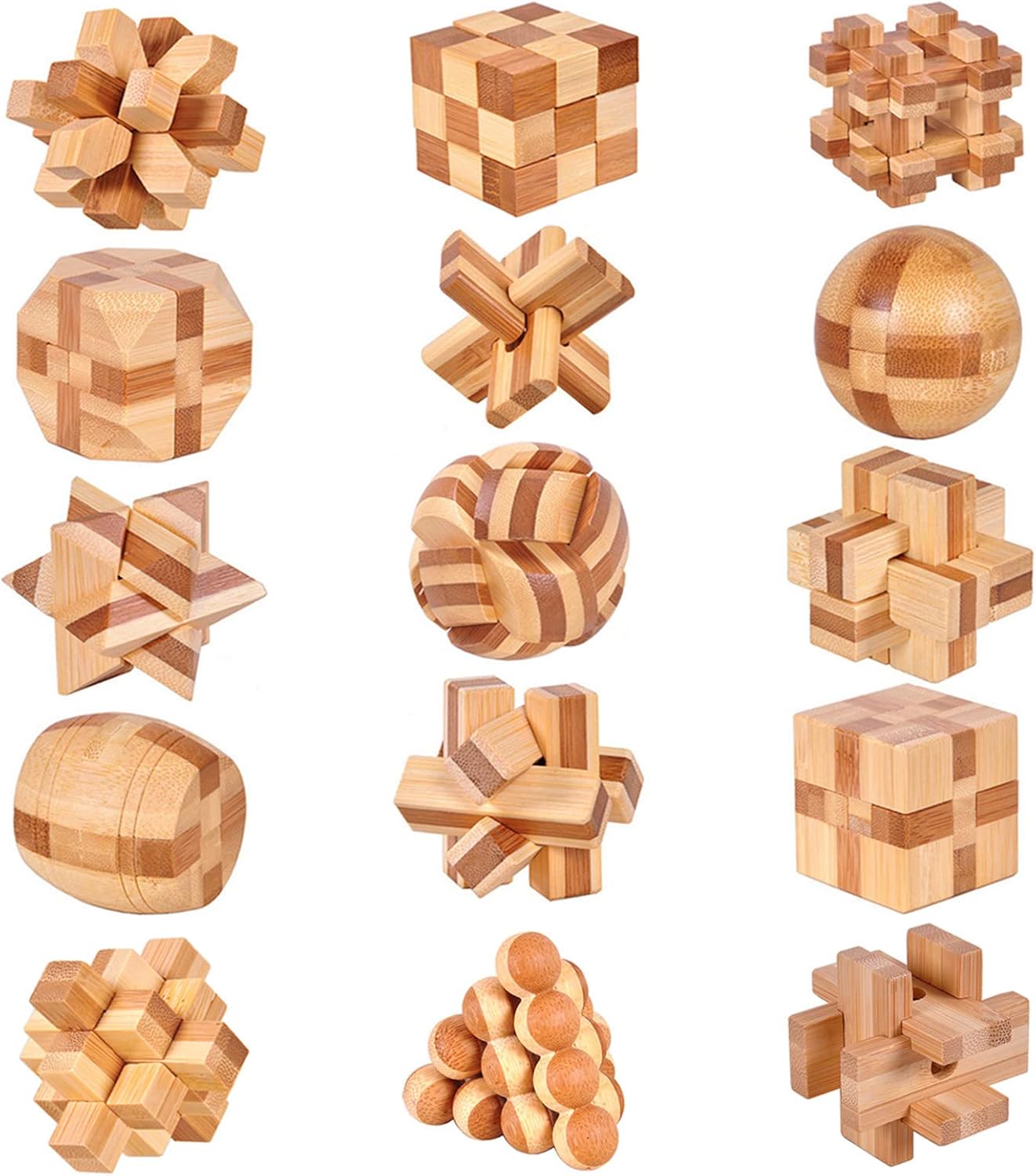 VolksRose 9pcs Wooden Brain Teaser Puzzles, IQ Challenge Puzzle Games, Logic Smart Mind Puzzle Box Lock Toy Removing Assembling 3D Small Puzzle Gift Set for Adults Teenagers Kids, 1.8inch 4.5cm