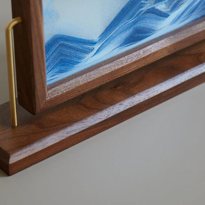 Solid Wood Oasis Mini Art Liquid Motion 360-Degree Rotation, Made of Black Walnut and H62 Brass, 3D Highly Transparent Office Decor (Desert)