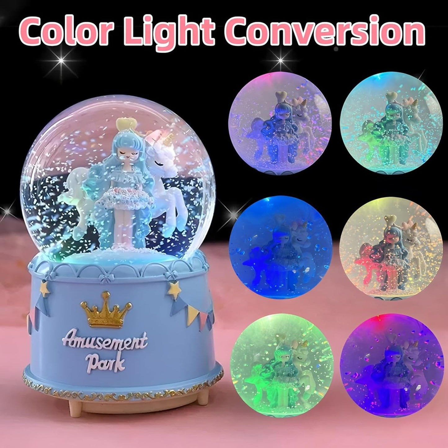 Unicorn Snow Globes for Girl,6.5IN Pink Music Snowglobes with LED Lights and Automatic Snowfall,Home Decor Glass Ball for Kids Bedroom Birthday for 5-18 Year Old Girl(6.5x4.1IN