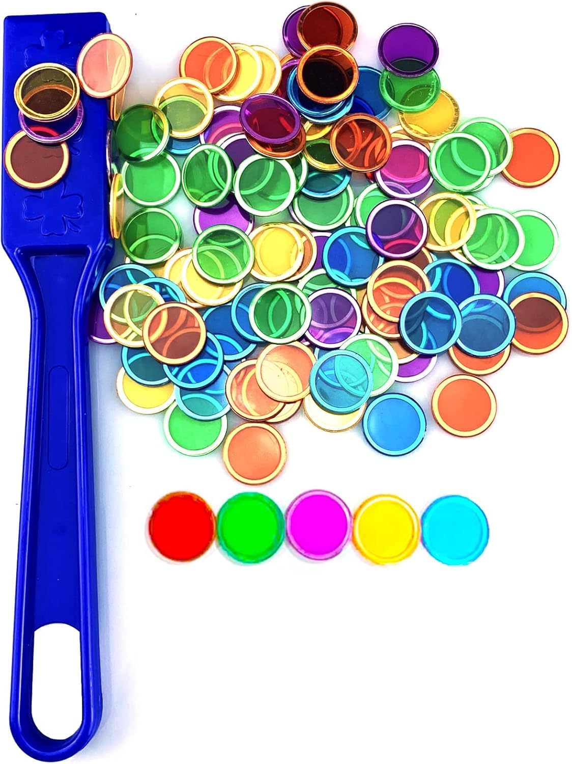 Magnetic Wand & Chips Set with 100 Multicolor Bingo Chips - STEM Learning Kit for Kids, Family Game Night & School Science Activities (Green)