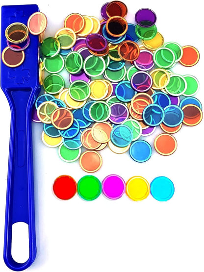 Magnetic Wand & Chips Set with 100 Multicolor Bingo Chips - STEM Learning Kit for Kids, Family Game Night & School Science Activities (Green)