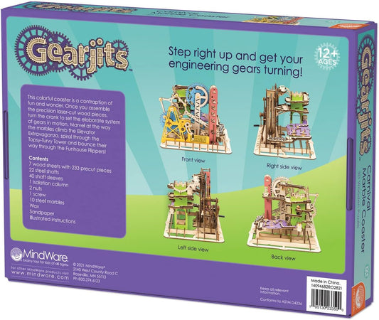 MindWare Gearjits: Carnival Marble Coaster – Wooden Puzzle Marble Run Set for Adults and Kids Ages 12 & Up