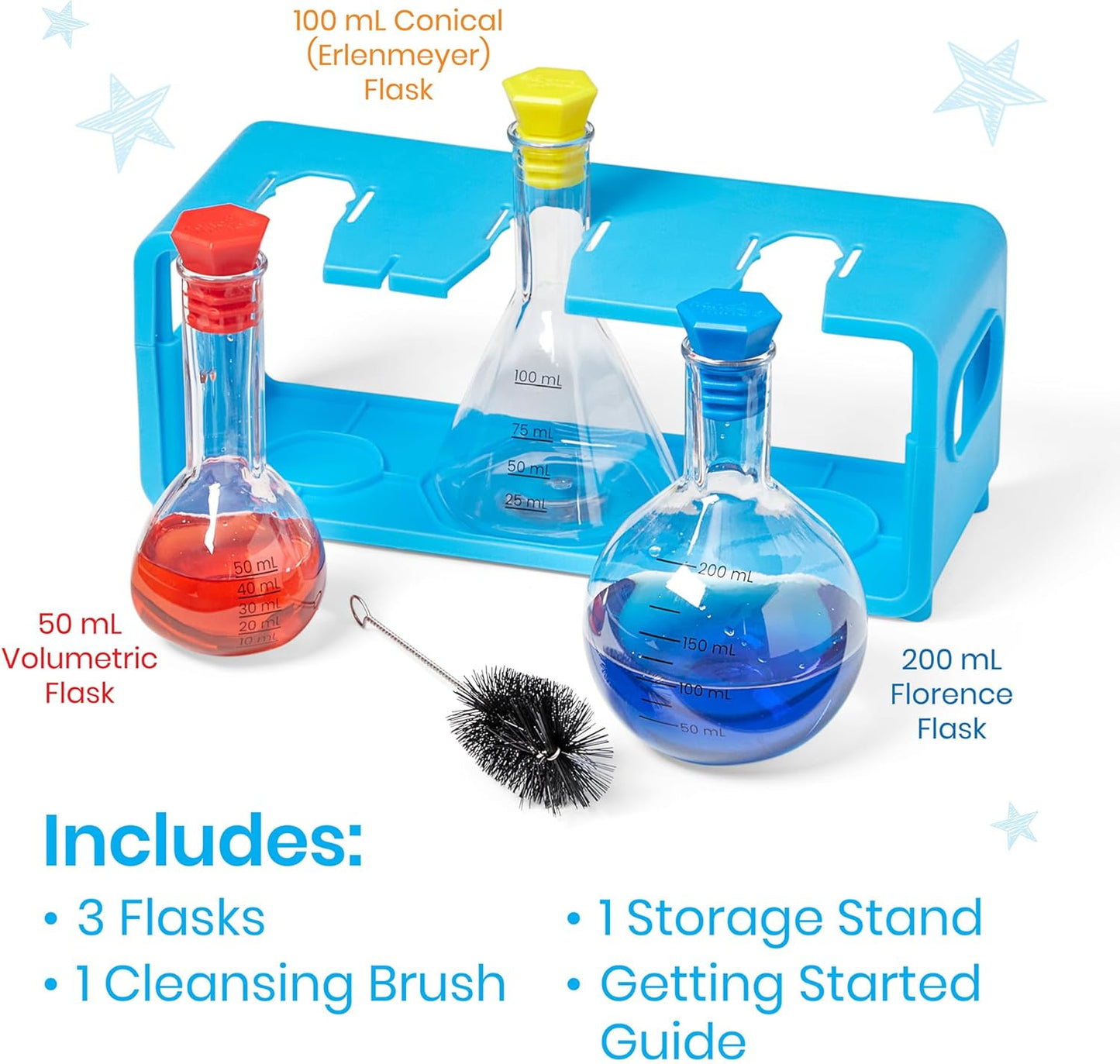 Hand2Mind Starter Science Measuring Flask Set - Plastic Beakers, Measuring Toys, Kids Chemistry Set, Educational Science Kits, Classroom Science Supplies