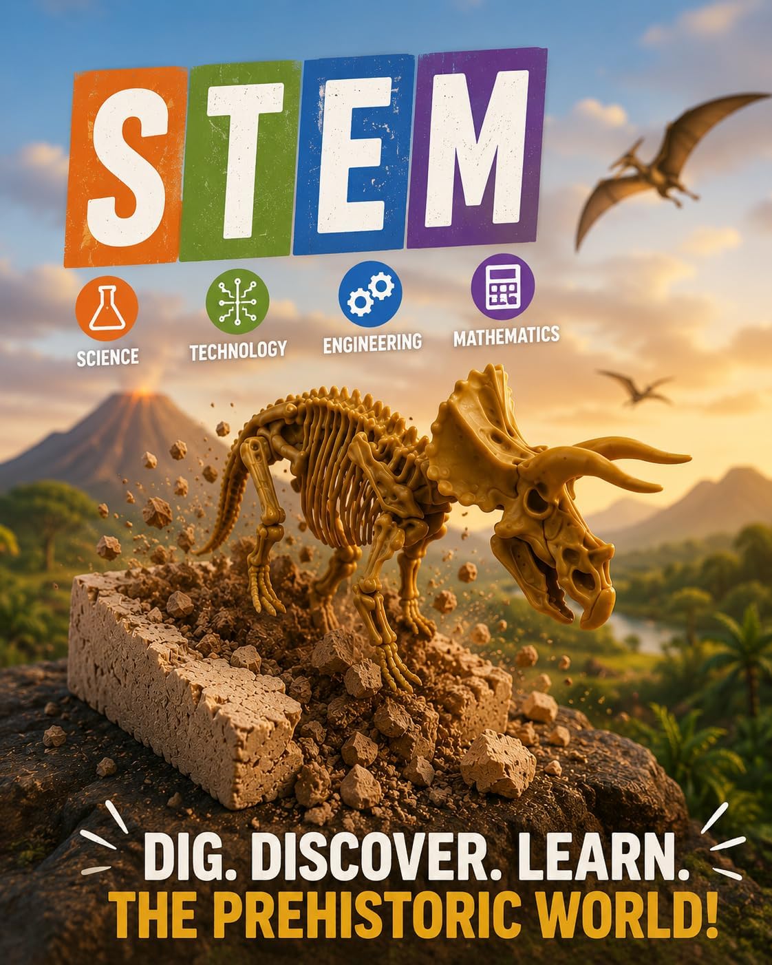 Science4you Triceratops Dinosaur Fossil Digging Kit - Excavate and Assemble 10 Dino Bones, Dinosaur Archeology and Paleontologist Toys, Games, Gifts for Boys and Girls Age 6 7 8 9 10+