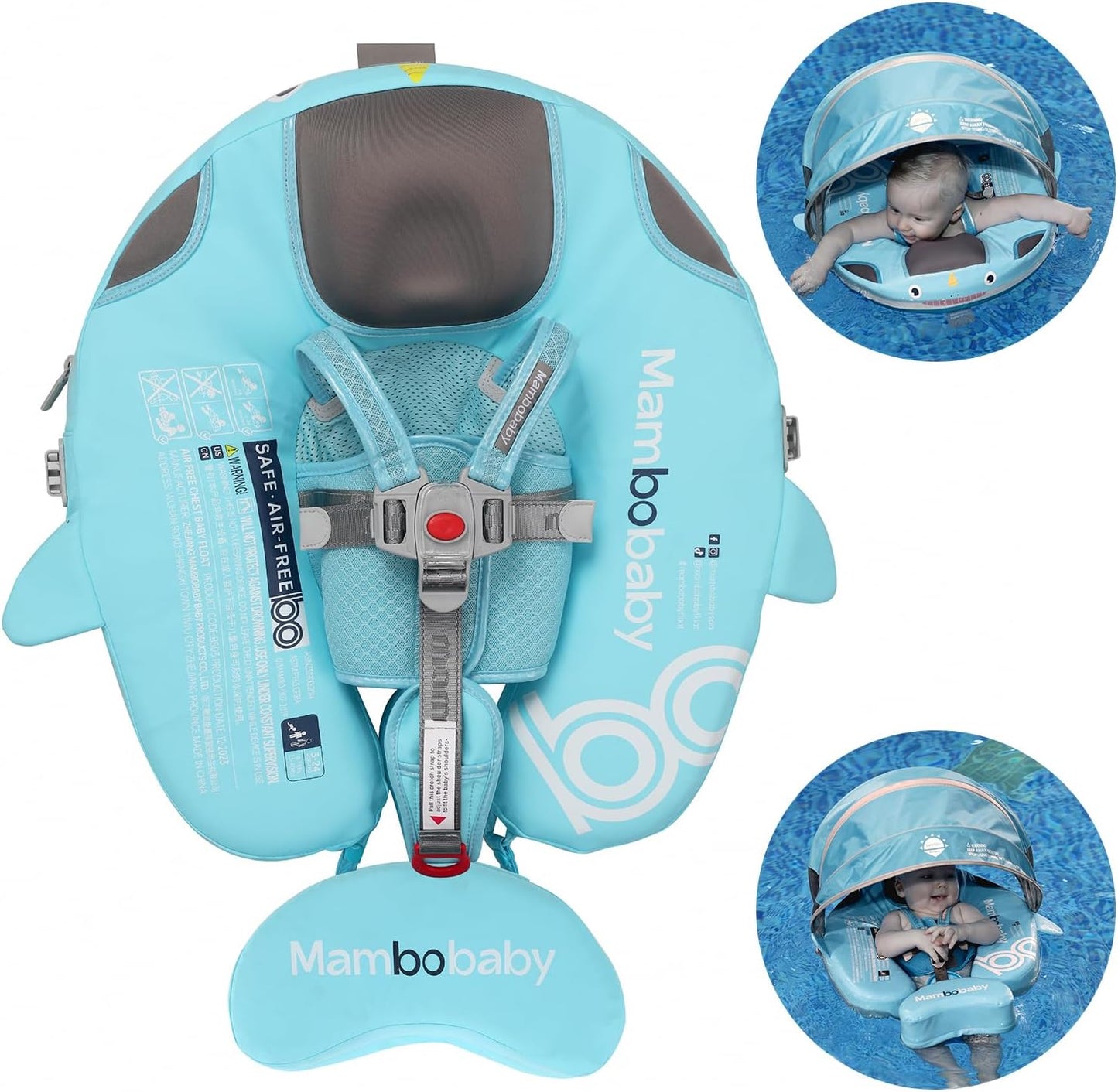 Baby Pool Float with UPF50+ 3D Adjustable Canopy, Add Tail Mambobaby Float Non Inflatable Infant Floats for Pool, Cartoon Narwhal Baby Floats (NPink with Canopy-U05NPCTLUROHML01U05)