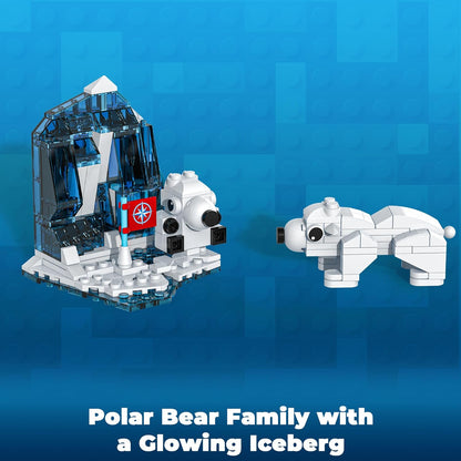City Boat Building Set with LED Lights, Arctic Explorer Ship Toy Gift for 8 Year Old Boys and Girls, with Helicopter, Drone, Speedboat, Submersible, Iceberg, and Polar Bears