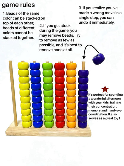 2-Pack Color Matching Stacking Puzzle Game - Color Stack Challenge Competitive Brain Teaser Tabletop Game, Family Game Set with Wooden Rack & Beads