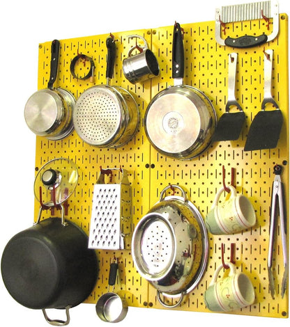 Wall Control Kitchen Pegboard Organizer Pots and Pans Storage Rack Organization Kit with Green Pegboard and White Accessories