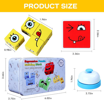 Montessori Puzzle Game for Kids - Wooden Face Changing Magic Cube Game, Educational Face Changing Cubes, 3+ Years (64 Cards, 16 Blocks, 1Bell)