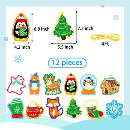 Winter Animal Lacing Cards For Kids 12 Packs Double Sided Sewing Kits Christmas Sewing Cards Educational & Learning Activities Fine Motor Skill for Boys Girls School Winter Holiday Party Supplies