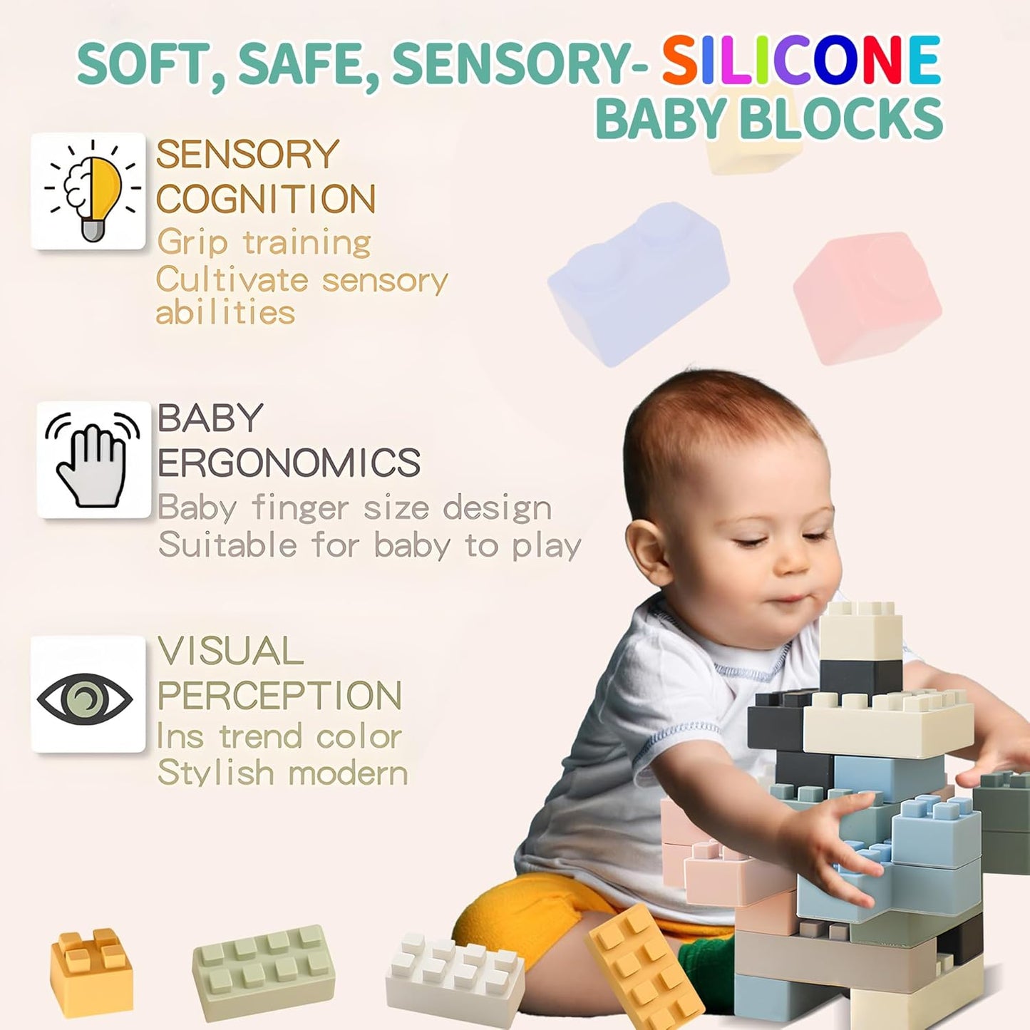 Soft Building Blocks for Toddlers, Large Building Blocks Stacking Blocks for Babies 6 Months and Up Stem Toddler Gifts, Teething Toys, 40 PCS