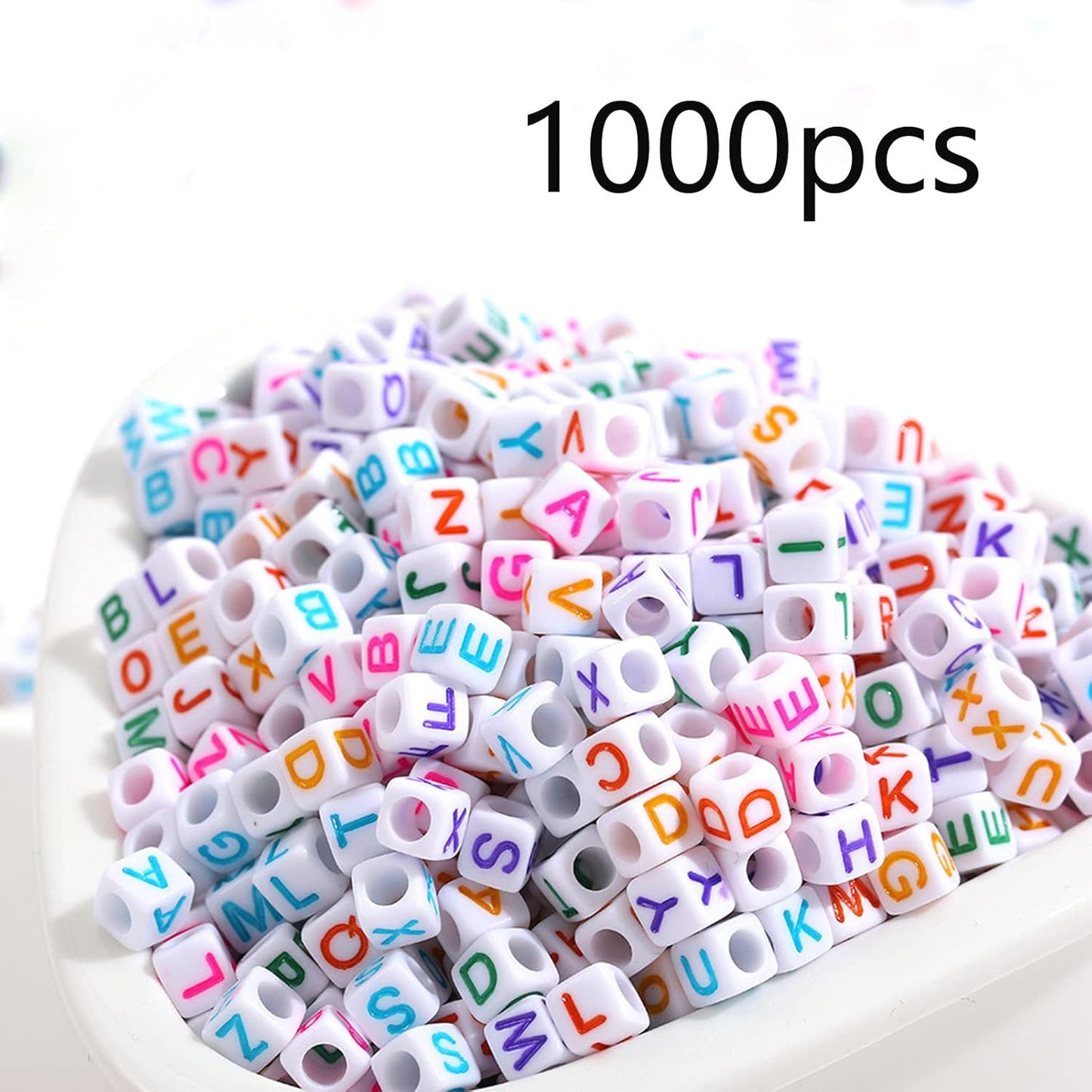 DAHI 400PCS Cube Letter Beads 8mm Alphabet Bead Colorful A-Z Acrylic Letter Beads for Jewelry Making (Color White 8x8mm)