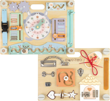 Montessori Large Double-Sided Busy Board for 1 2 3 4 Year Old- Wooden Sensory Toys -Fidget Activity Board for Toddlers Boys and Girls- Motor Skills Gifts for ADHD & Autistic Children Kids