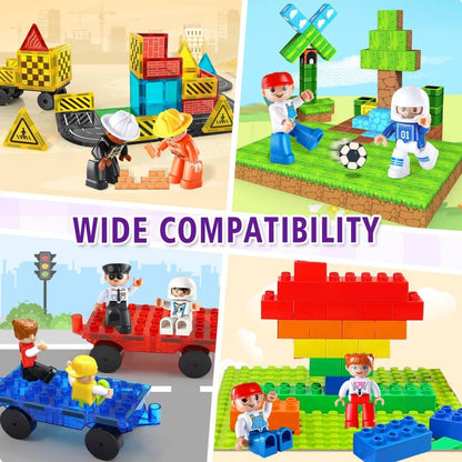 Large Magnetic People Figures for Kids-15pcs,3”Community Helpers Toys People Set Perfect for Magnetic Tiles Building Blocks for Toddlers Boys Girls Ages 3 4 5 6 7+,Creative Magnet Toys Expansion Pack