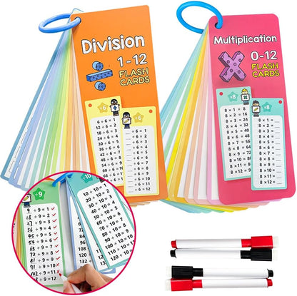 Lachilly 1-12 Multiplication & Division Table Cards Set– Educational Math Flashcards for Kids Self Check Classroom Home Learning Aids Elementary School Montessori Teacher Teaching Aids