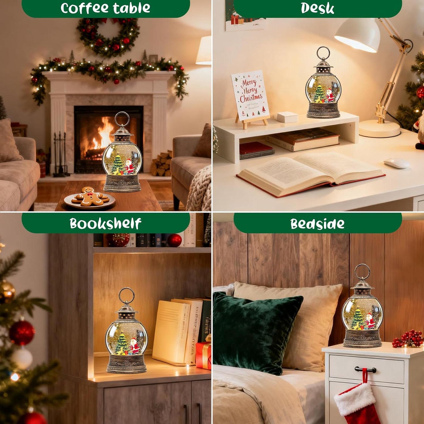 Christmas Snow Globes Lantern, Church and Christmas Tree Christmas Decorations Indoor, 6H Timer Battery & USB Powered Light Up Musical Snow Globes for Kids Women Adults Gift Thanksgiving Home Decor