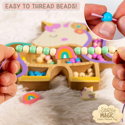Story Magic Wooden ABC Beads by Horizon Group USA, Premium Wood Jewelry Making Kit, Makes 10+ Pieces of Jewelry, Over 350 Wooden Beads & Charms