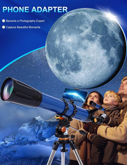 Telescope for Adults High Powered 90mm Aperture 800mm (32X-240X), Refractor Telescopes for Astronomy Beginners with AZ Mount Tripod, Phone Adapter, Carry Bag (80090white)