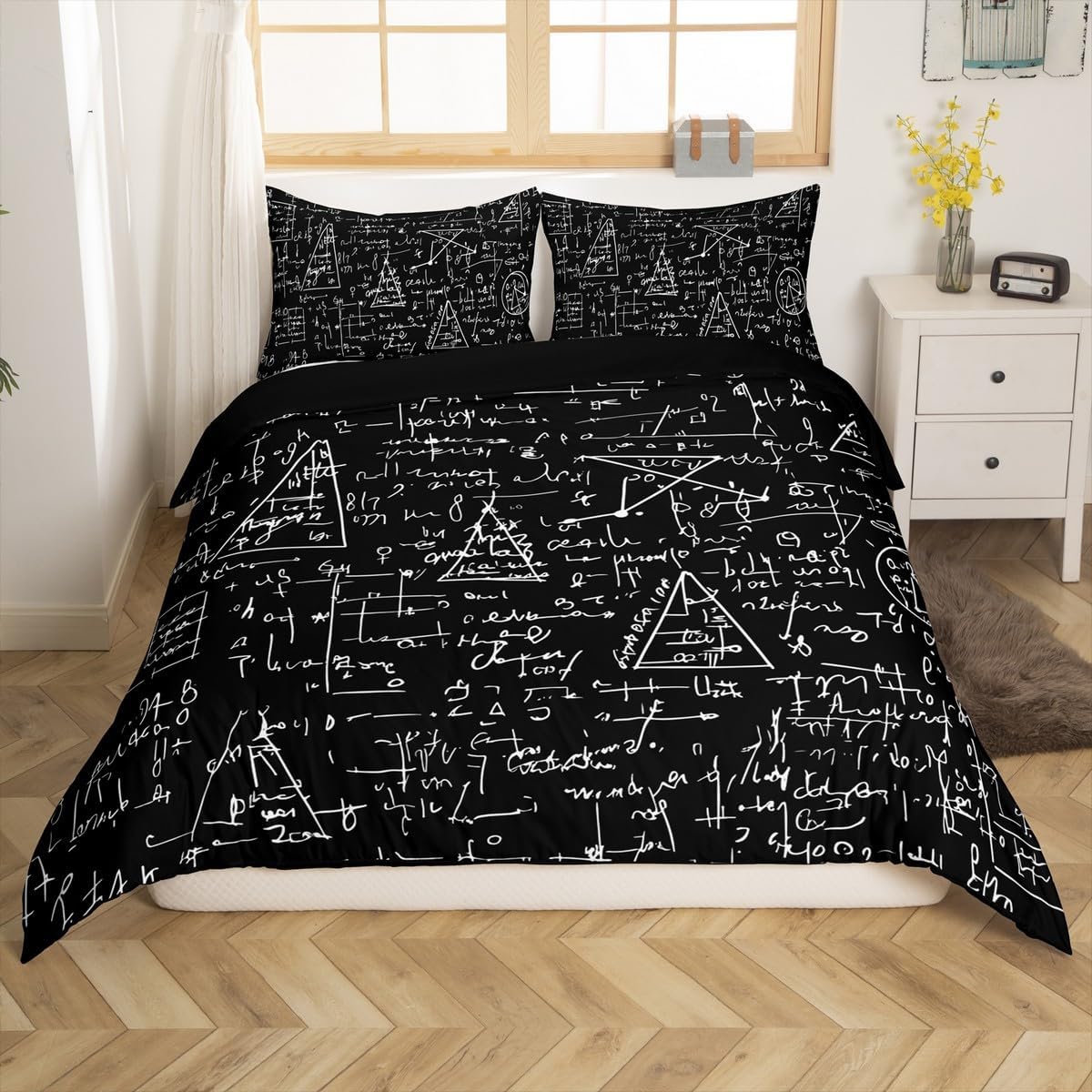 Erosebridal Science Theme Bedding Set Queen Size for Boys Girls Chemistry Periodic Table Print Duvet Cover Chemical Subject Theme Comforter Cover Teens Kids Math Science Atyle Bedspread Cover 3 Pcs
