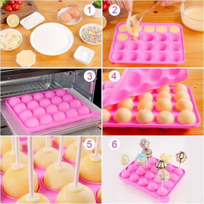 Silicone Cake Pop Mold Set - 2 Pack Lollipop Molds Kit with 40 Cake Pop Sticks, 100 Candy Treat Bags, and 100 Gold Twist Ties, Great For Chocolate Lollipop, Candy, Cake Pops