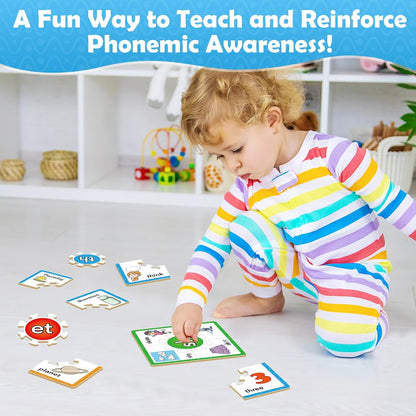 Torlam Phonics Puzzle, Rhyming Games Phonics Games Flash Cards for Kids Toddler, Learn to Read Spelling Reading Sight Words, Long Vowel Silent E Site Words for Preschool Kindergarten Homeschool