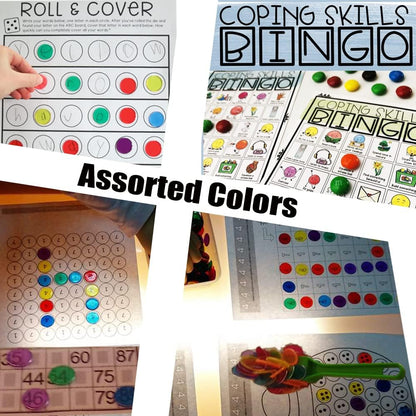 Bingo Chips Set-Magnetic Wand & 100 Counting Chips-6 Colors Transparent Plastic Markers for Family School Learning Game Zoom Bingo and Pokeno Nights