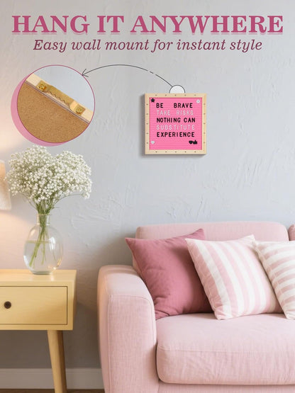 Changeable Felt Letter Board with LED Lights - 10×10" Message Custom Signs & Wood Stand & 450 Letters, Poster Board for Baby/Pregnancy Announcement/Classroom Wall Graduation Decor Gifts, Camel