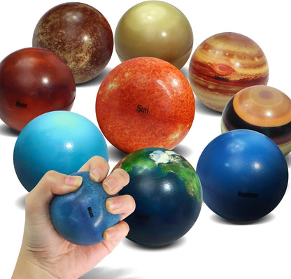 Novelty Place Solar System Stress Balls - 10 Pcs Anti-Stress Planetary Balls for Kids – Relaxation Gadgets, Fidget Toys, Astronomy Gifts, Space Theme Party Favor, Carnival Prizes