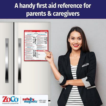 Safety Magnets by ZOCO – Infant and Child CPR & Choking Magnet – Laminated 8.5"x11" Emergency Numbers Fridge Card – First Aid Heimlich Maneuver for Parents, Caregivers, Daycare, Babysitters